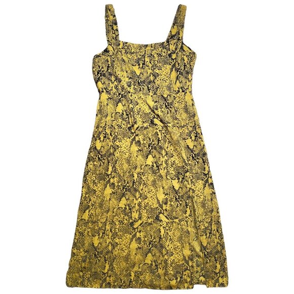 Yellow and Black Snakeskin Animal Print Sexy Knee Length Grunge Slit Dress - Picture 1 of 6